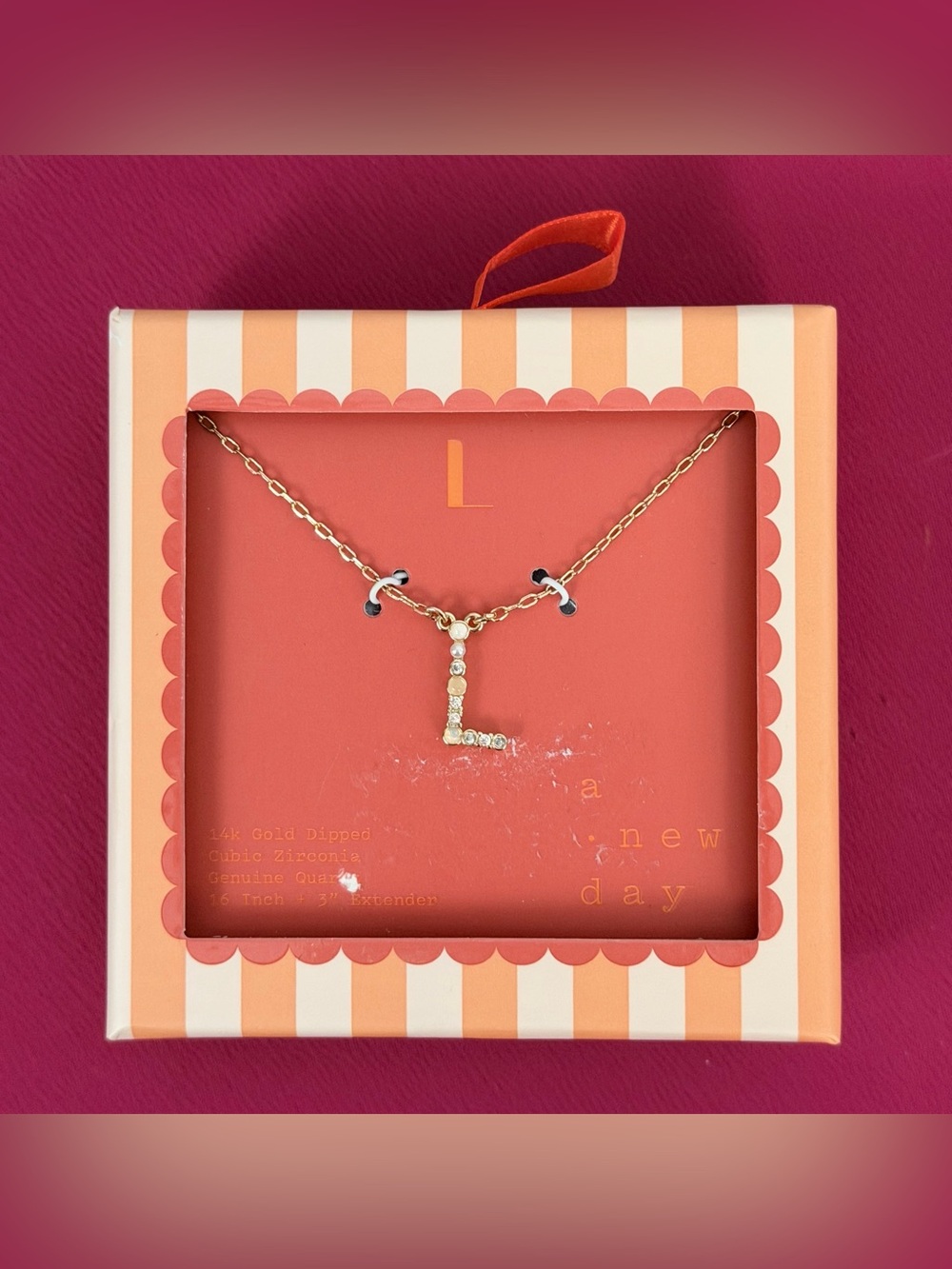 14K Gold Dipped 'L' Initial Pendant & Necklace with CZ & Genuine Quartz Stones